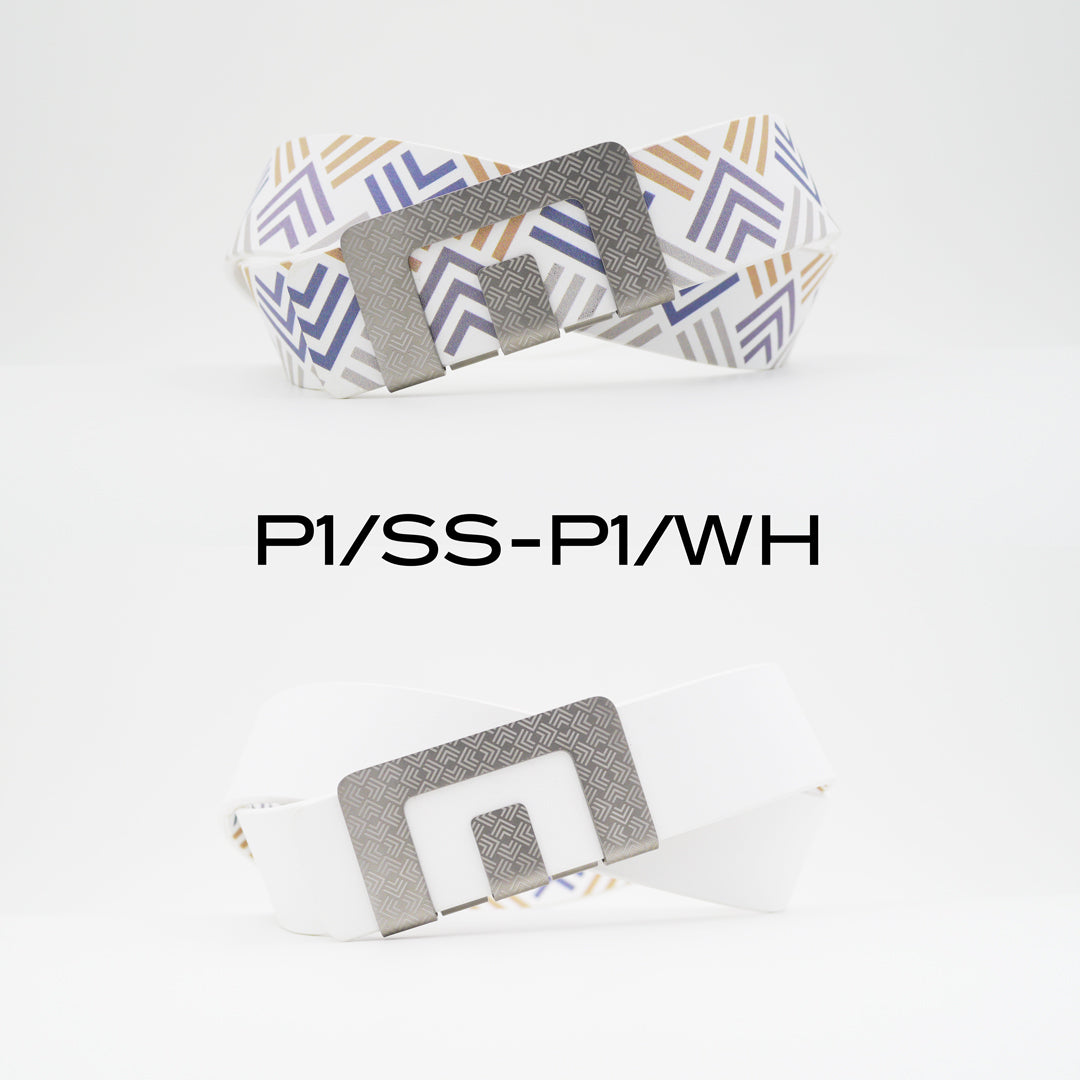 MIN BELT - SILVER P1 BUCKLE, WHITE P1 STRAP